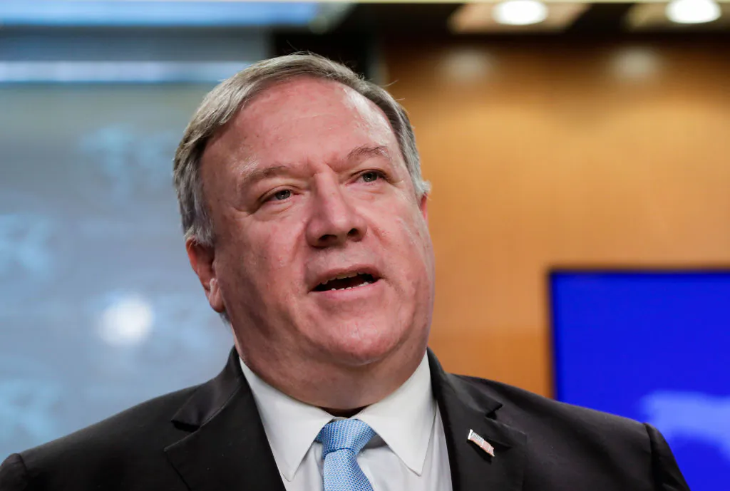 U.S. Secretary of State Mike Pompeo holds a joint news conference on the International Criminal Court at the State Department in Washington on June 11, 2020. (Yuri Gripas/AFP via Getty Images)