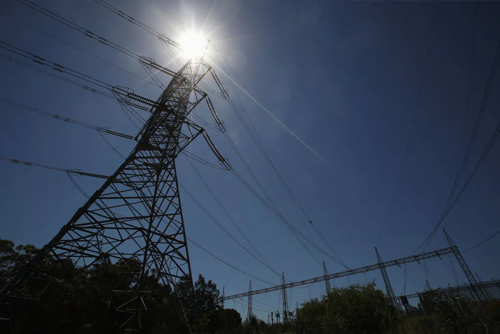 A general view  of powerline near the Sydney South Substation in Picnic Point in Sydney, Australia. (Mark Kolbe/Getty Images)