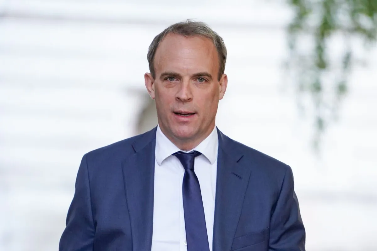 Britain's Foreign Secretary Dominic Raab arrives in Downing street in central London on May 28, 2020. (Niklas Halle'n/AFP/Getty Images)