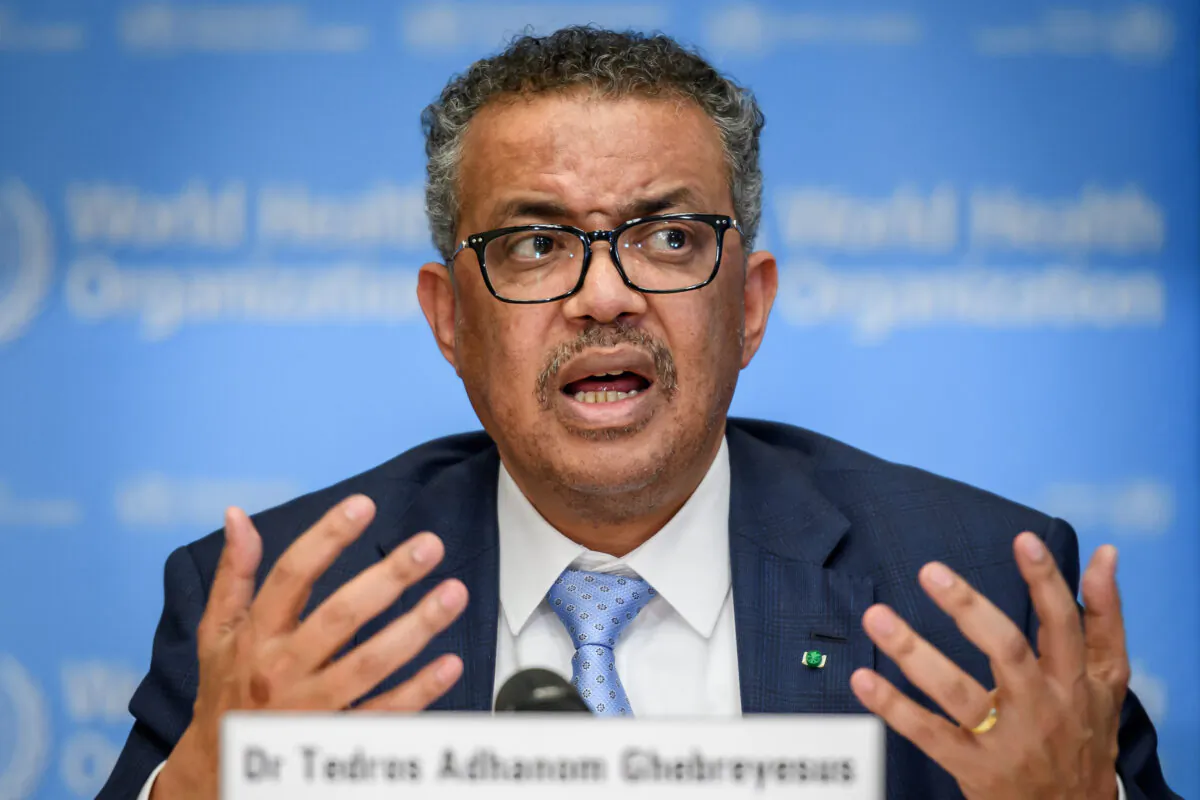 World Health Organization (WHO) Director-General Tedros Adhanom Ghebreyesus gestures during a daily press briefing on COVID-19 at the WHO headquarters in Geneva on March 2, 2020. (Fabrice Coffrini/AFP via Getty Images)
