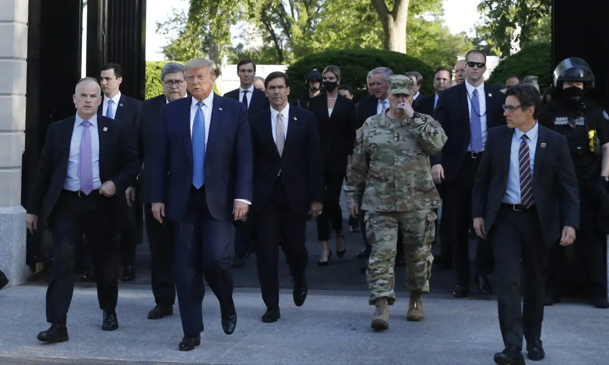 President Donald Trump walks from the gates of the White House to visit St. John's Church across Lafayette Park in Washington on June 1, 2020. (Patrick Semansky/AP Photo)