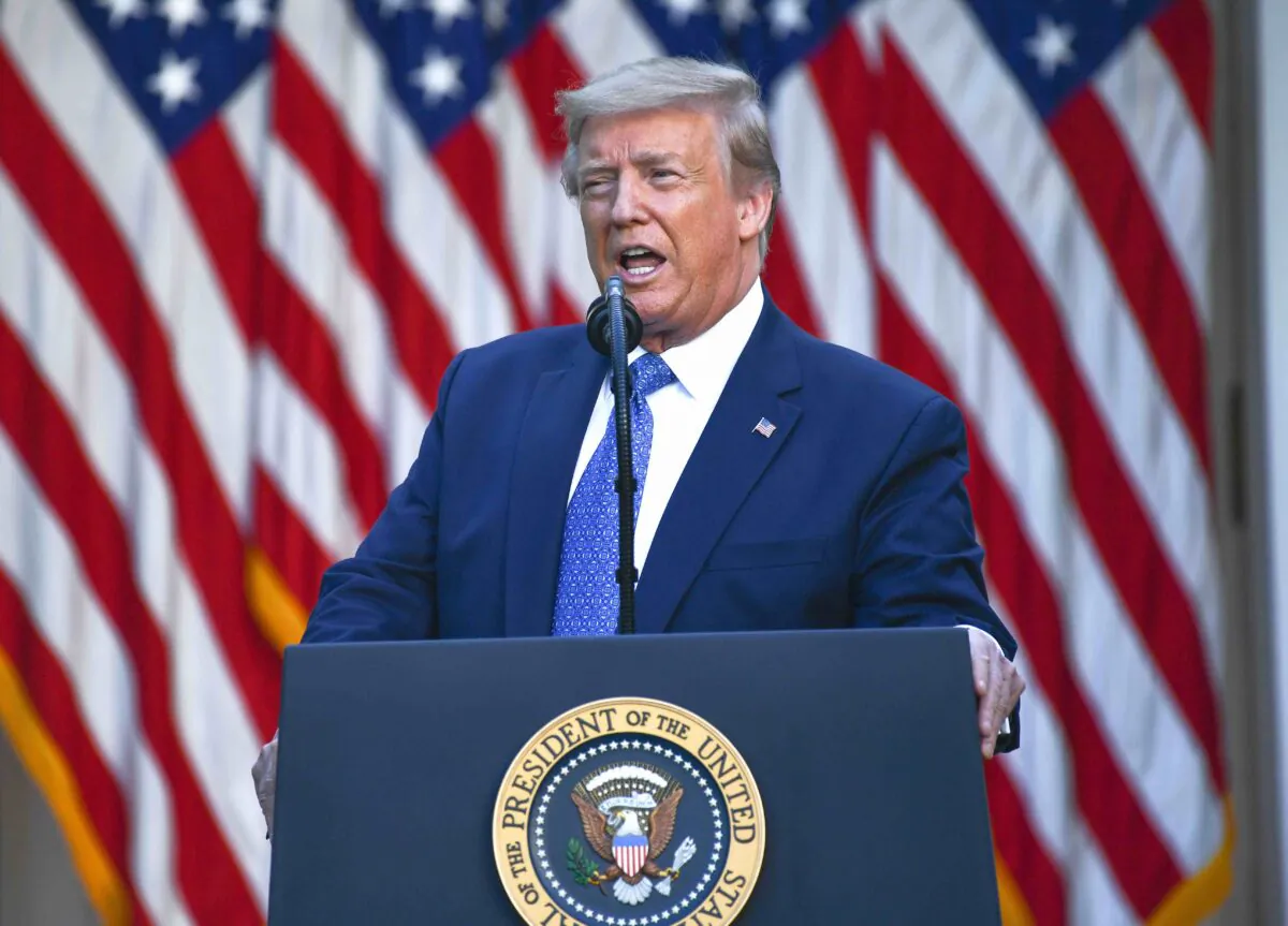 President Donald Trump delivers remarks in front of the media in the Rose Garden of the White House in Washington, on June 1, 2020. (Brendan Smialowski/AFP via Getty Images)