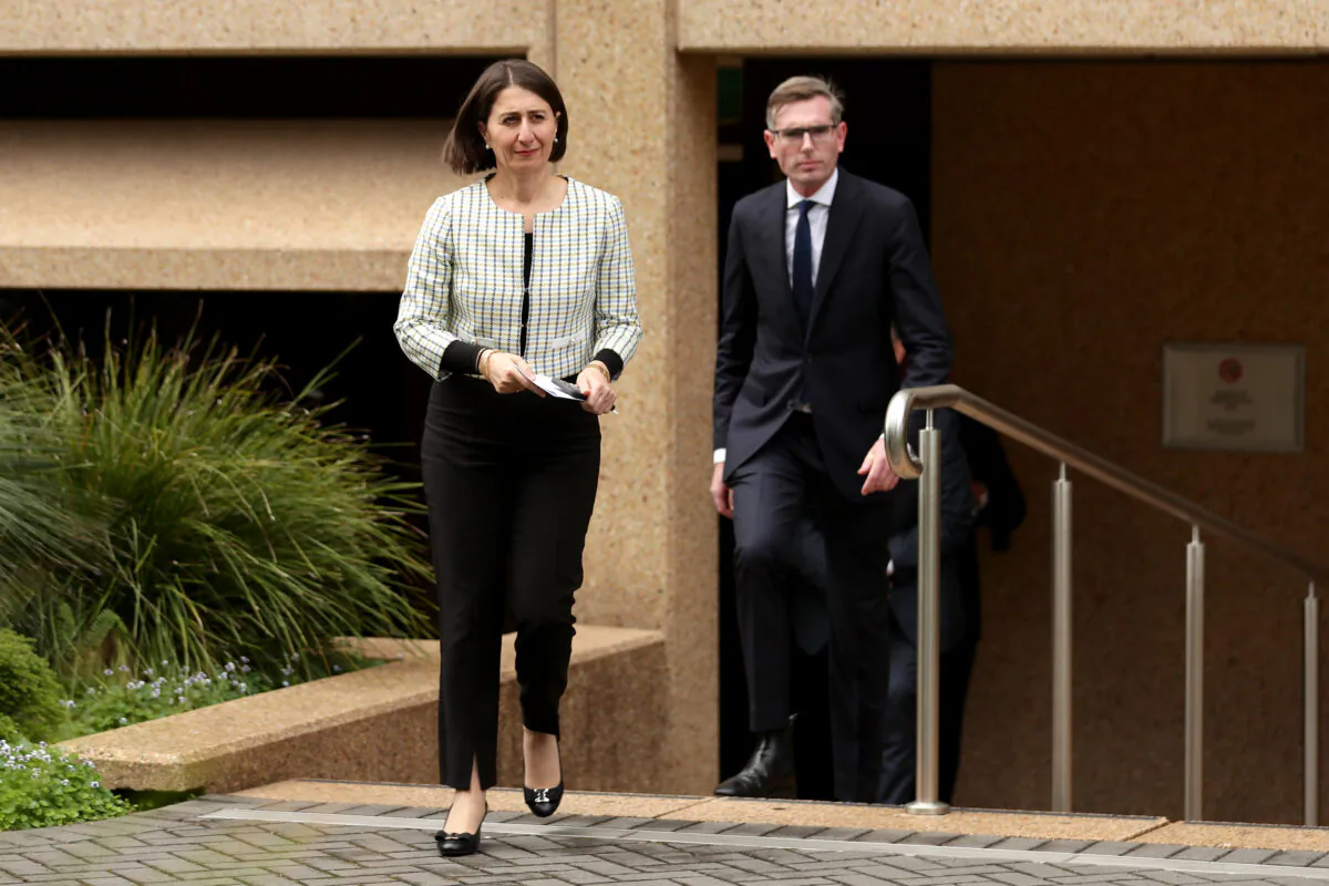 New South Wales Premier Gladys Berejiklian and Treasurer Dominic Perrottet at NSW Parliament House in Sydney, Australia, March 17, 2020. (Mark Metcalfe/Getty Images)