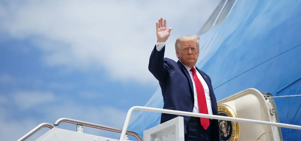 President Donald Trump boards Air Force One as he departs from Joint Base Andrews in Maryland on May 30, 2020. (Mandel Ngan/AFP via Getty Images)