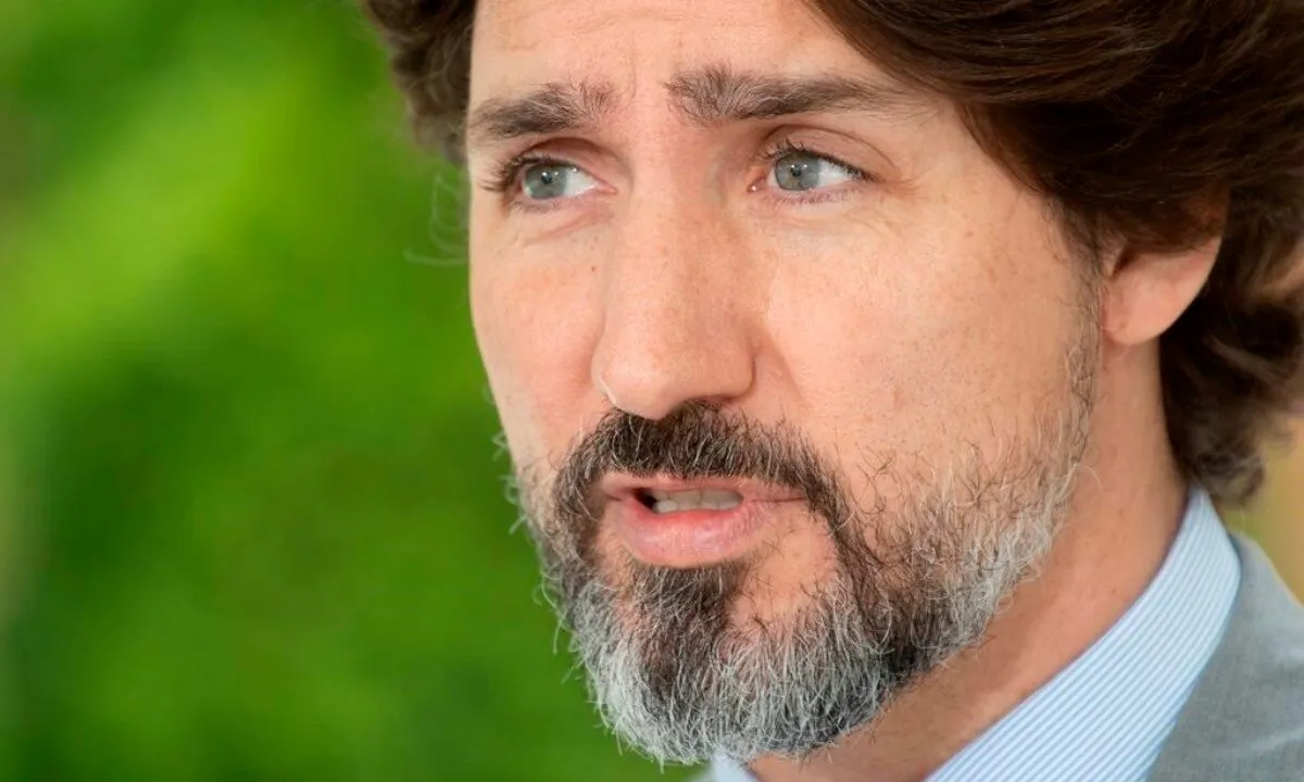 Prime Minister Justin Trudeau speaks during a news conference outside Rideau cottage in Ottawa, on June 4, 2020. (Adrian Wyld/The Canadian Press)