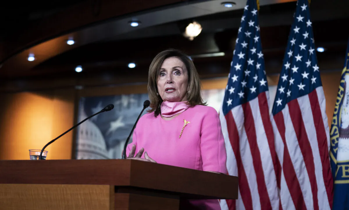 Speaker of the House Rep. Nancy Pelosi (D-CA) speaks during a weekly news conference in Washington on June 4, 2020.  (Sarah Silbiger/Getty Images)