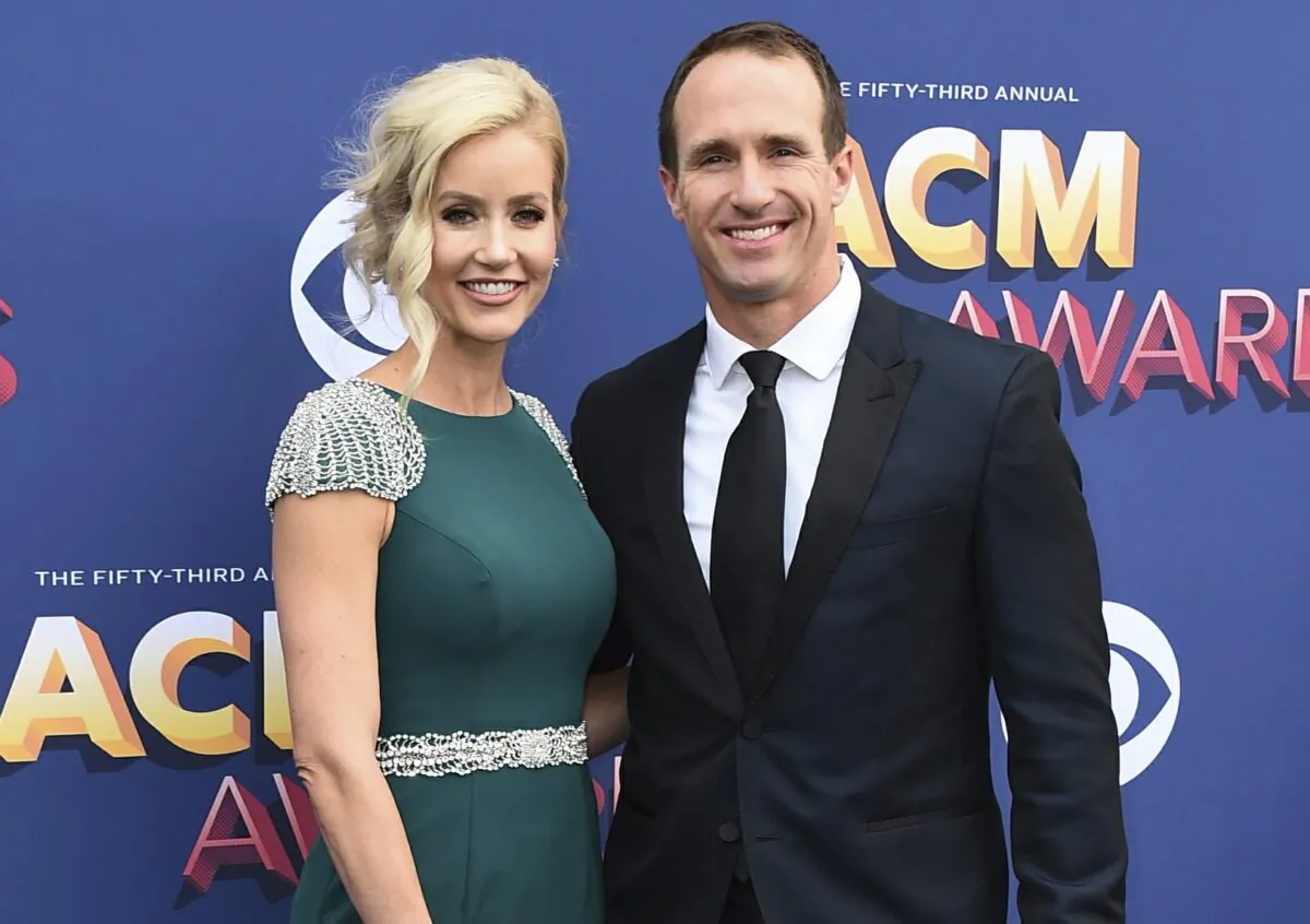 Brittany and Drew Brees arrive at the 53rd annual Academy of Country Music Awards at the MGM Grand Garden Arena in Las Vegas, on April 15, 2018. (Jordan Strauss/Invision/AP)