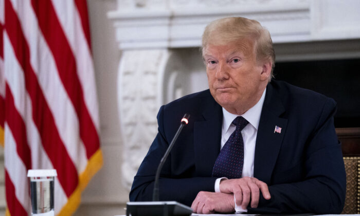 President Donald Trump makes remarks as he participates in a roundtable with law enforcement officials in the State Dining Room of the White House, on June, 8, 2020. (Doug Mills-Pool/Getty Images)