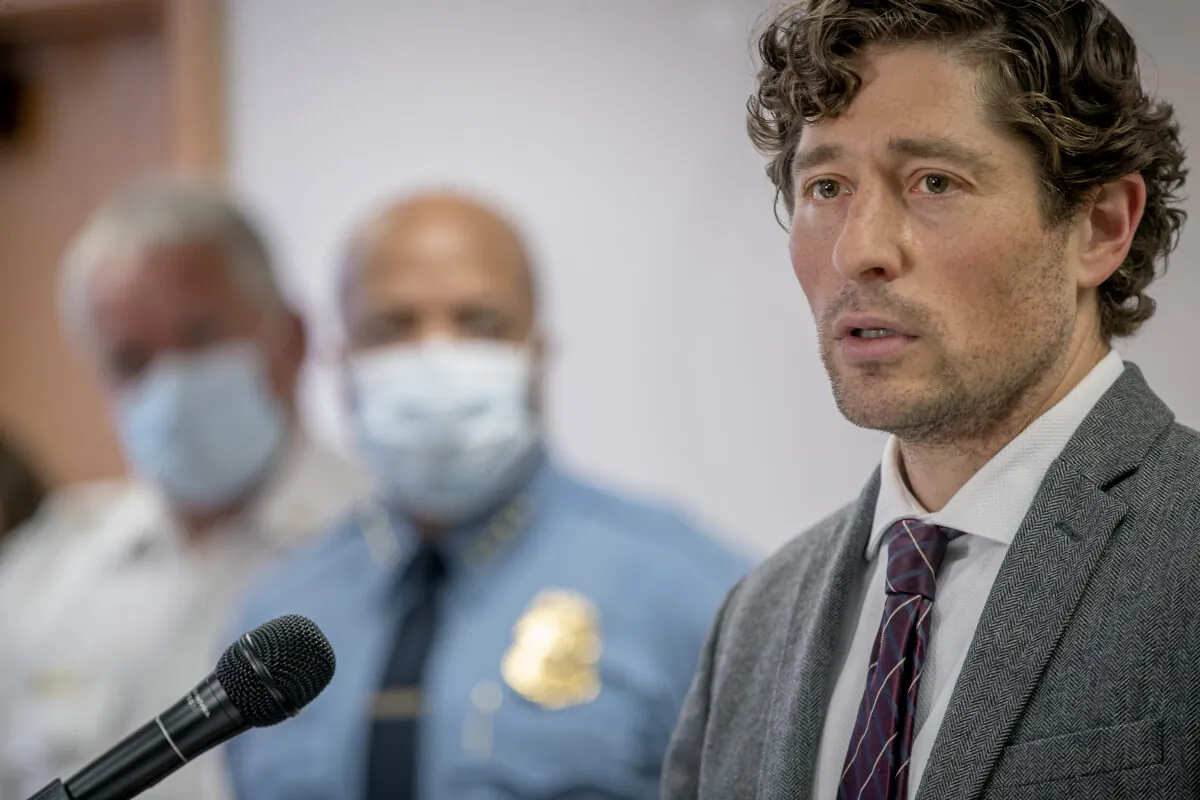 Minneapolis Mayor Jacob Frey speaks during a news conference, May 28, 2020, in Minneapolis, Minn. (Elizabeth Flores/Star Tribune via AP)