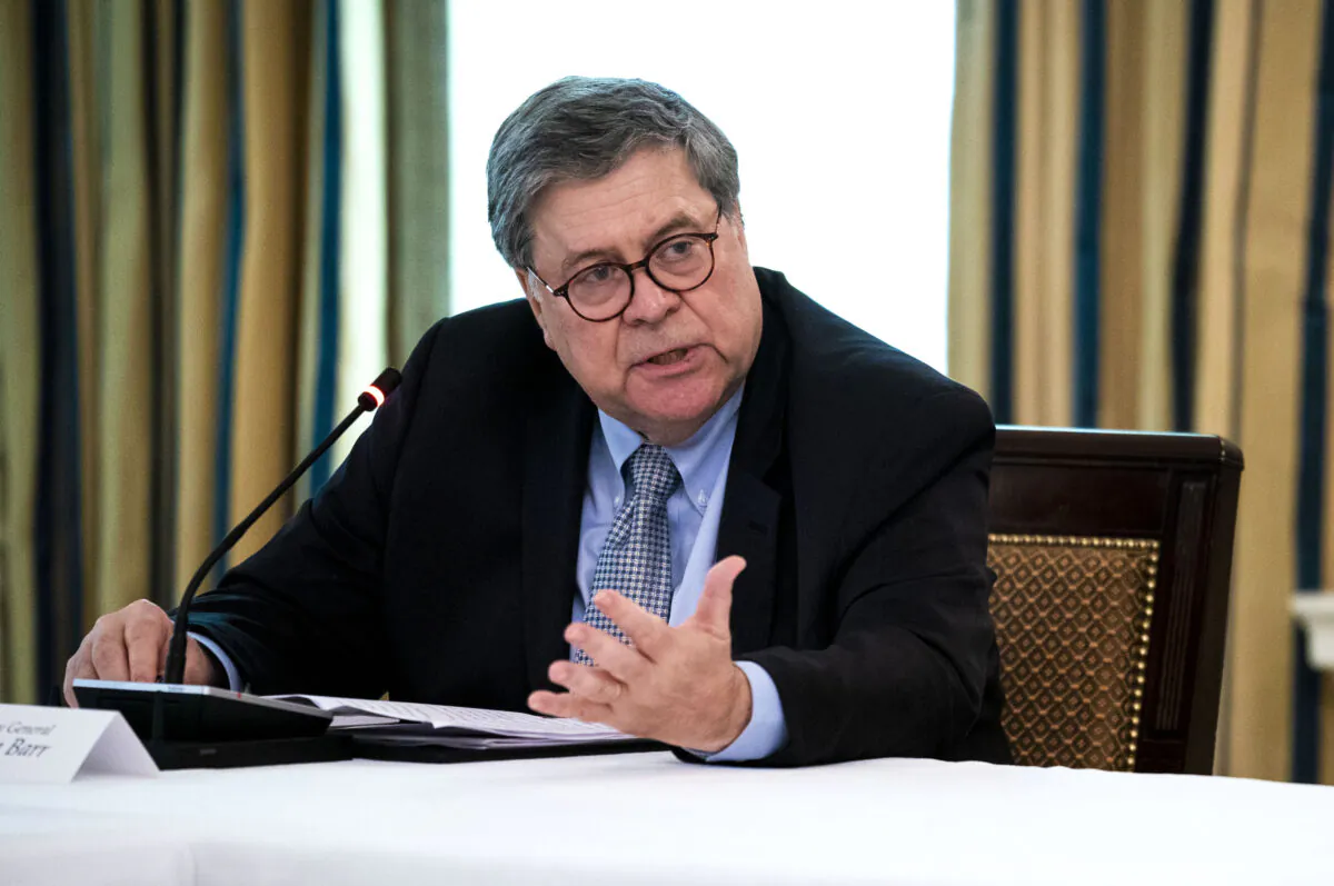 Attorney General William Barr speaks during in a roundtable with law enforcement officials in the State Dining Room of the White House on June, 8, 2020. (Doug Mills-Pool/Getty Images)
