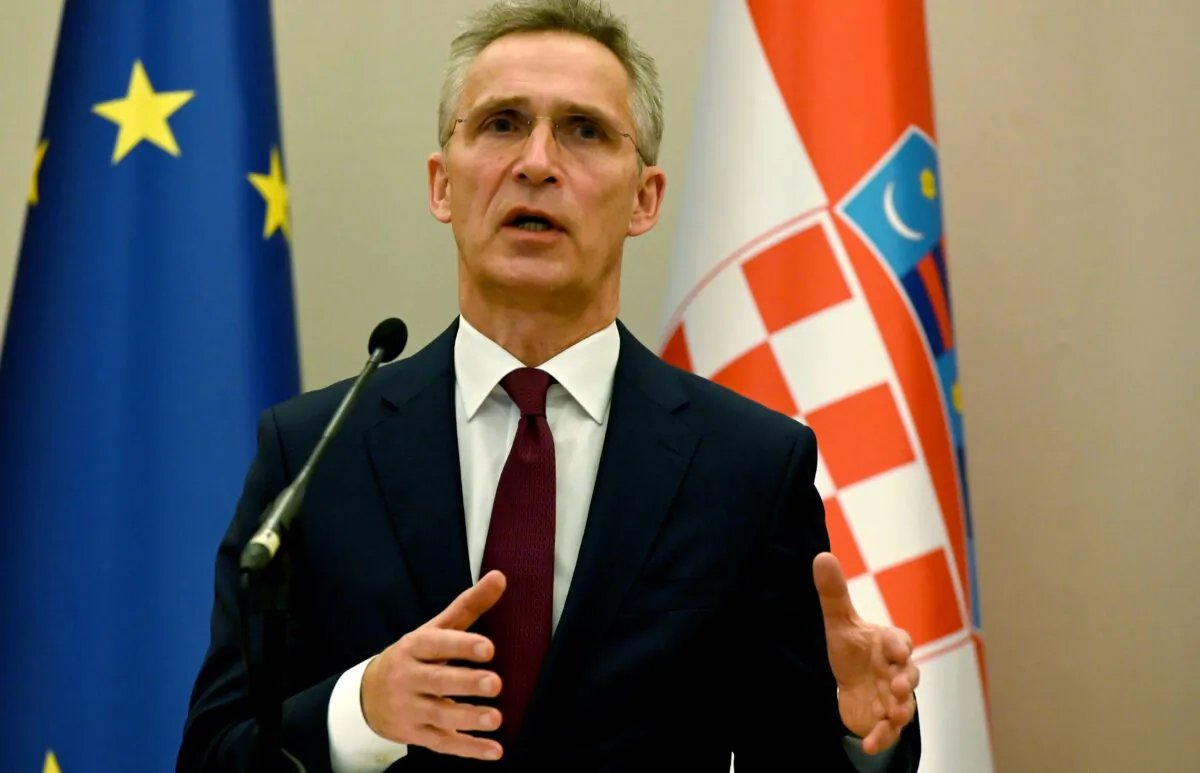 NATO Secretary General Jens Stoltenberg gives a statement following his meeting with Croatian President at the Presidential office in Zagreb, Croatia, on March 4, 2020. (Denis Lovrovic/AFP/Getty Images)