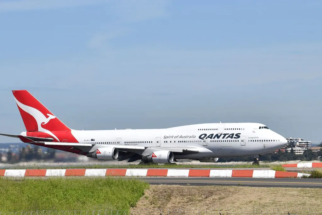 Qantas Airways plane takes off at Sydney Airport in Sydney on March 19, 2020. (Saeed Khan/AFP via Getty Images)