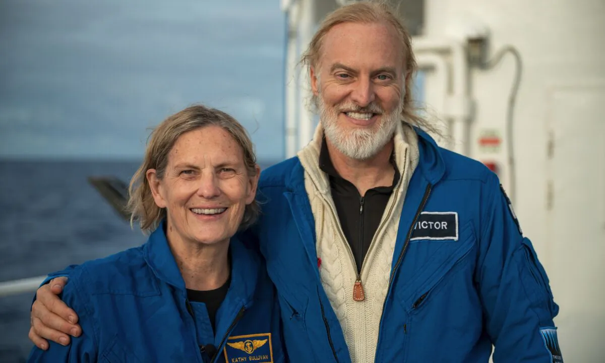 Kathy Sullivan and Victor Vescovo after their dive to Challenger Deep on June 8, 2020. (Enrique Alvarez/EYOS)
