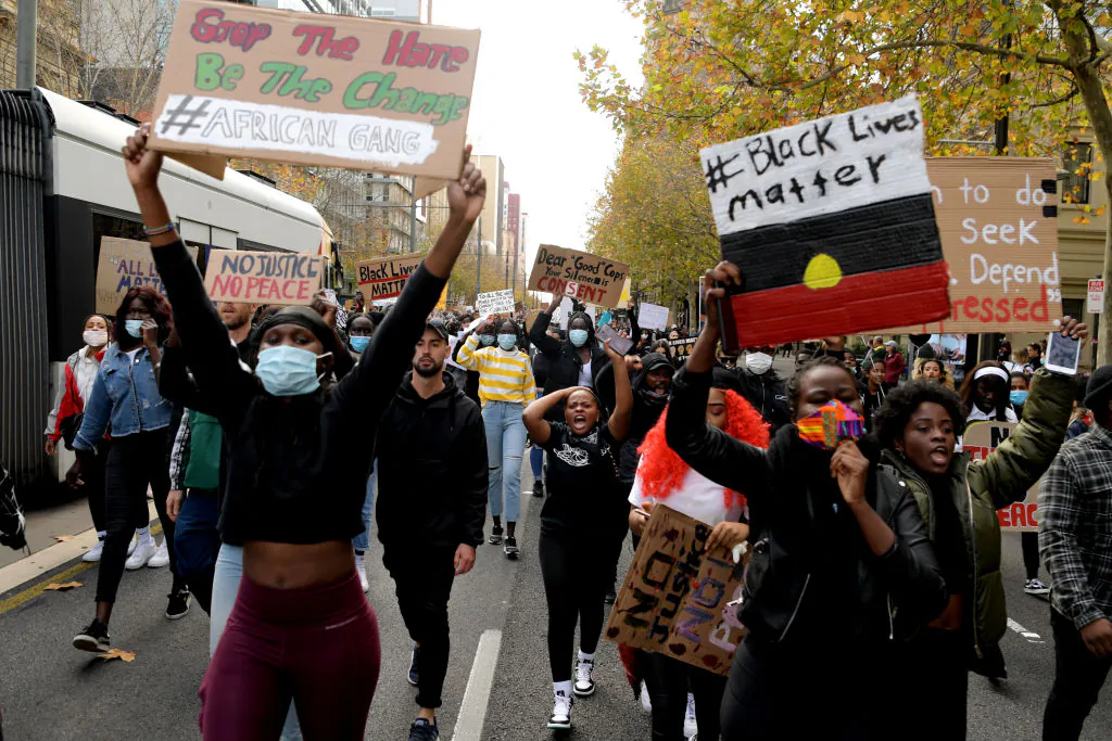Protesters march in solidarity with protests in the United States on June 06, 2020 in Adelaide, Australia. (Tracey Nearmy/Getty Images)