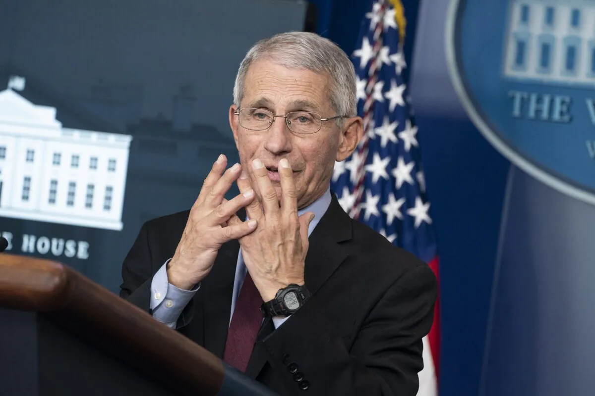 Anthony Fauci, director of the National Institute of Allergy and Infectious Diseases, speaks during a press briefing with members of the White House Coronavirus Task Force in Washington on April 5, 2020. (Sarah Silbiger/Getty Images)