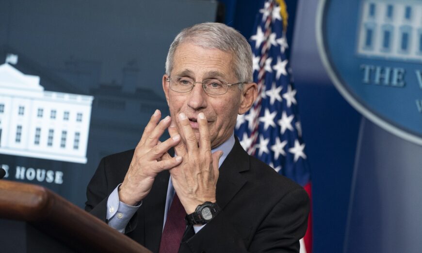 Anthony Fauci, director of the National Institute of Allergy and Infectious Diseases, speaks during a press briefing with members of the White House Coronavirus Task Force in Washington on April 5, 2020. (Sarah Silbiger/Getty Images)
