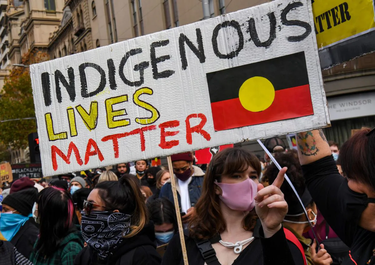Demonstrators attend a Black Lives Matter protest to express solidarity with US protestors in Melbourne on June 6, 2020 (William West/ AFP via Getty Images)