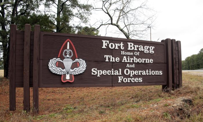 A sign for at Fort Bragg, N.C., on Jan. 4, 2020. (Chris Seward/AP Photo)