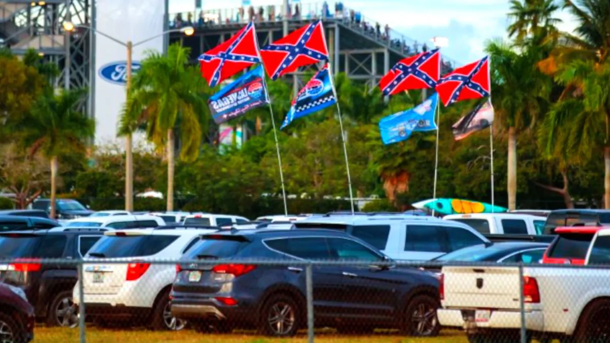 Confederate flags are visible in the parking lot of Homestead-Miami Speedway during the NASCAR Cup Series Ford EcoBoost 400 on Nov. 18, 2018. (Mark J. Rebilas-USA TODAY Sports/Reuters)