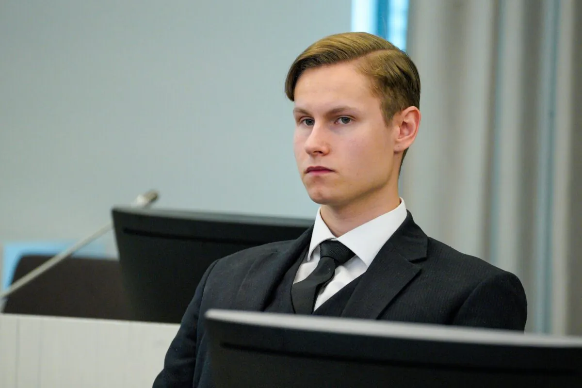 Defendant Philip Manshaus sits in a court room as he waits for the verdict on the last day of his trial in Asker and Baerum district court in Sandvika, Norway, on Jun 11, 2020. (Håkon Mosvold Larsen/NTB Scanpix via AP, POOL)