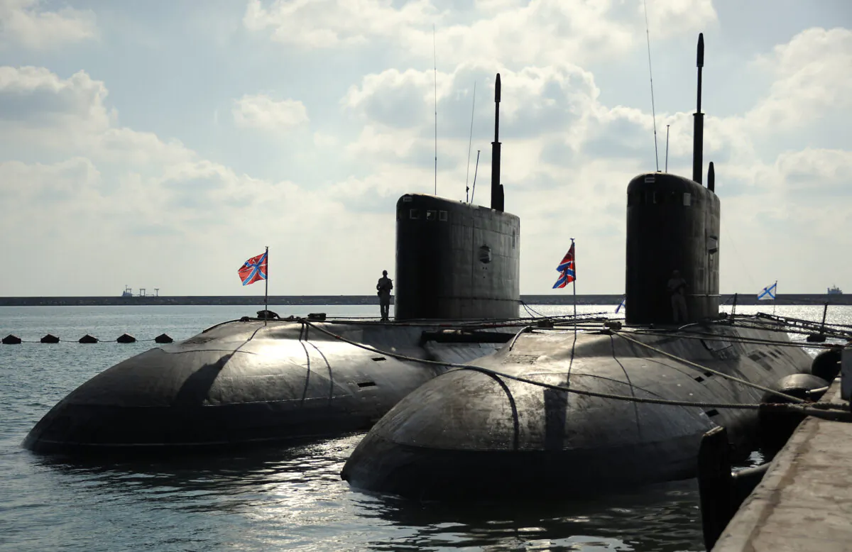 Russian submarines at a naval base in the Syrian port of Tartus on September 26, 2019. (Maxime Popov/AFP via Getty)