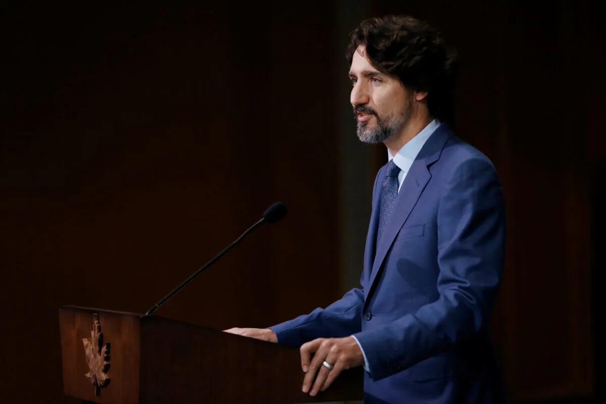 Canada's Prime Minister Justin Trudeau delivers a commencement speech during a ceremony with post-secondary graduates in Ottawa, Ontario, Canada, on June 10, 2020. (Blair Gable/Reuters)