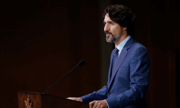 Canada's Prime Minister Justin Trudeau delivers a commencement speech during a ceremony with post-secondary graduates in Ottawa, Ontario, Canada, on June 10, 2020. (Blair Gable/Reuters)