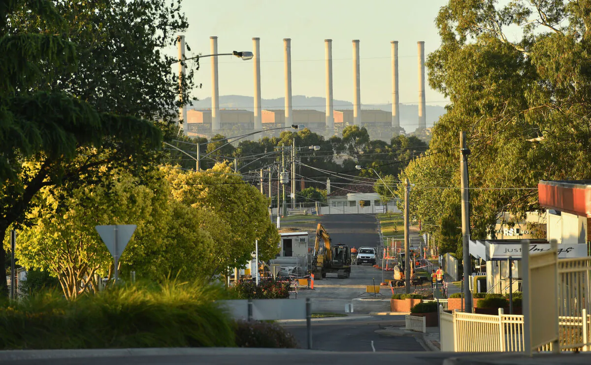 The Hazelwood Power Station is seen from the main street in Morwell on February 27, 2017 in Morwell, Australia. (Quinn Rooney/Getty Images)