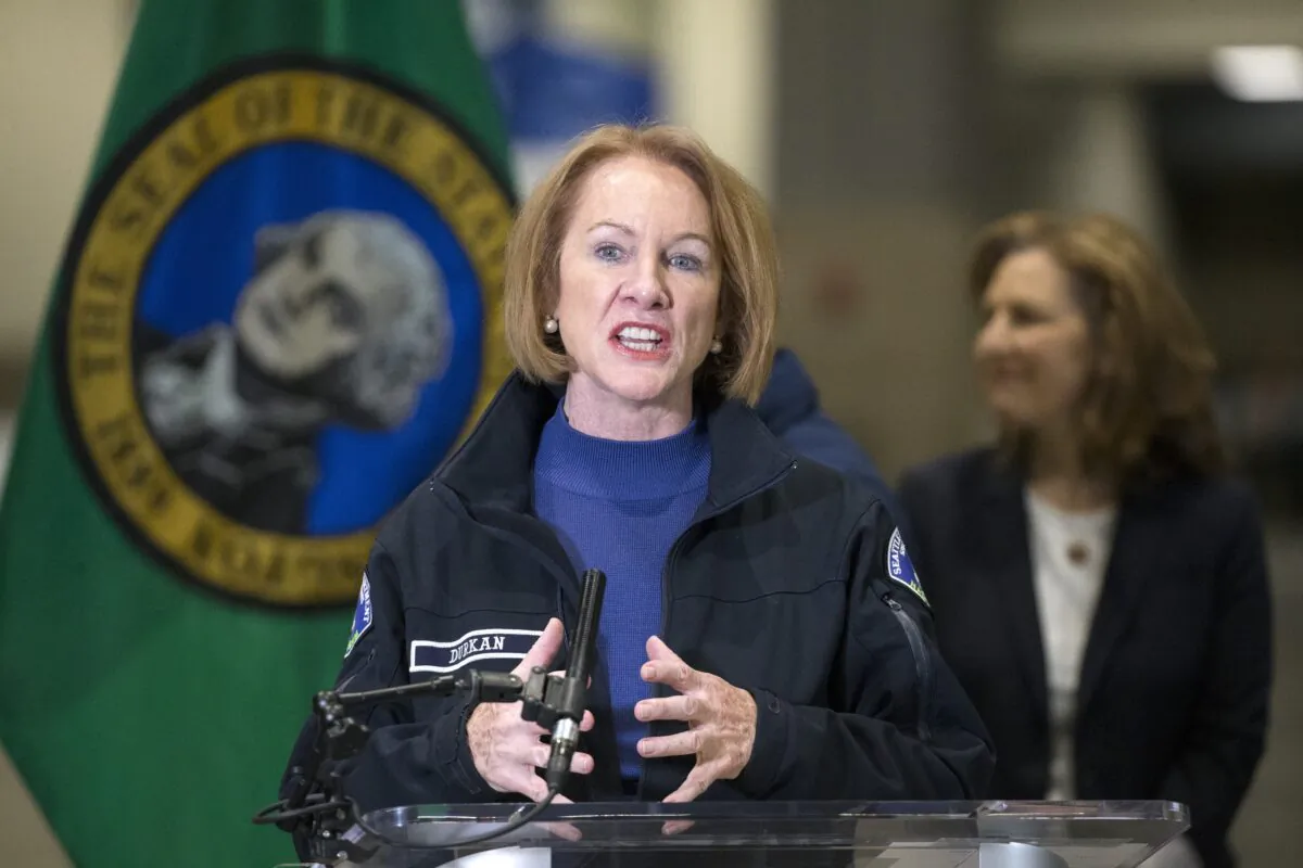 Seattle Mayor Jenny Durkan speaks at a press conference in Seattle, Wash., on March 28, 2020. (Karen Ducey/Getty Images)
