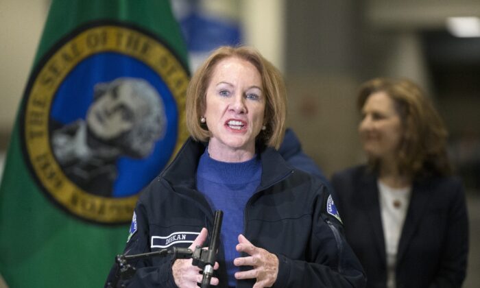 Seattle Mayor Jenny Durkan speaks at a press conference in Seattle, Wash., on March 28, 2020. (Karen Ducey/Getty Images)