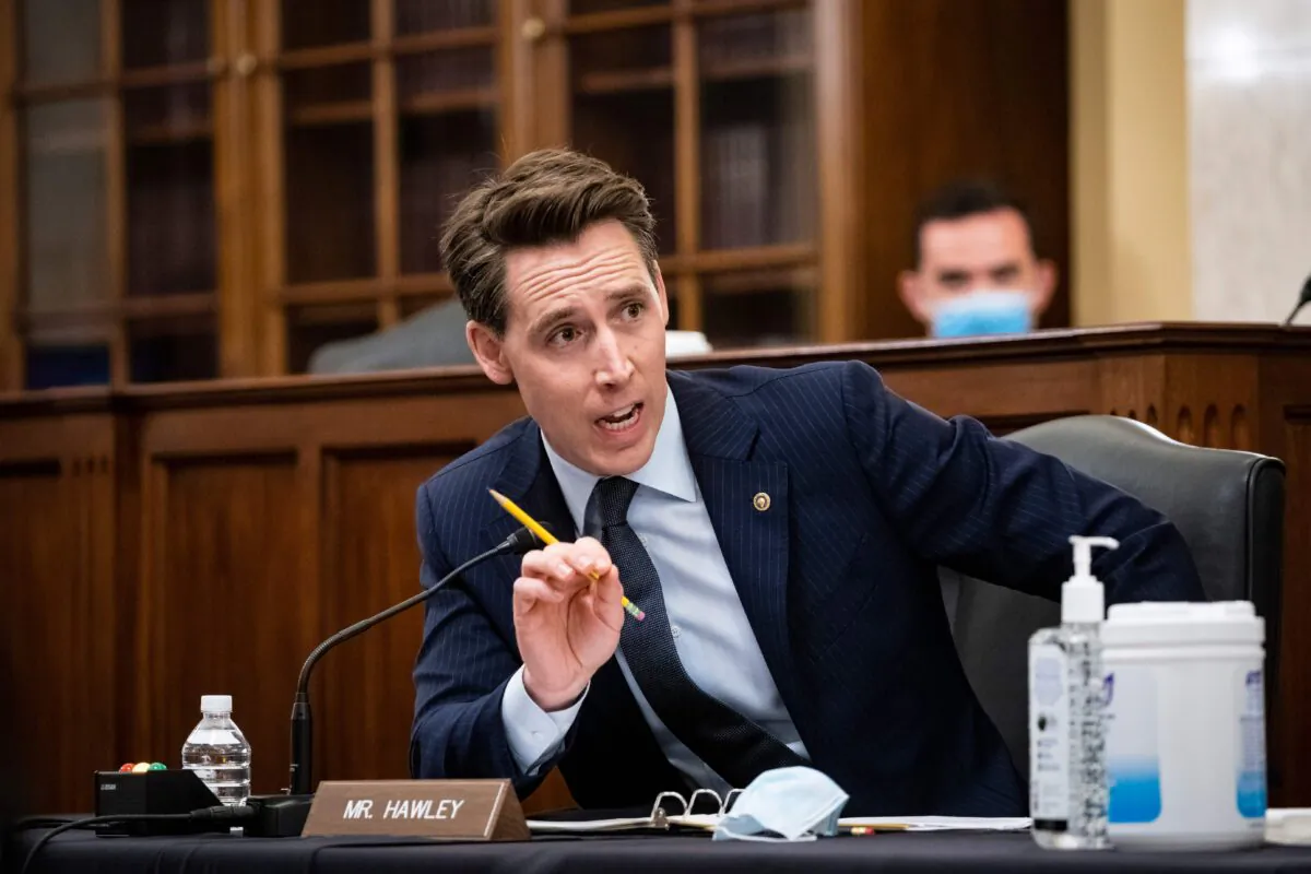 U.S. Senator Josh Hawley, Republican from Missouri, speaks during the Senate Small Business and Entrepreneurship Hearings to examine implementation of Title I of the CARES Act on Capitol Hill in Washington on June 10, 2020. (Al Drago/AFP via Getty Images)