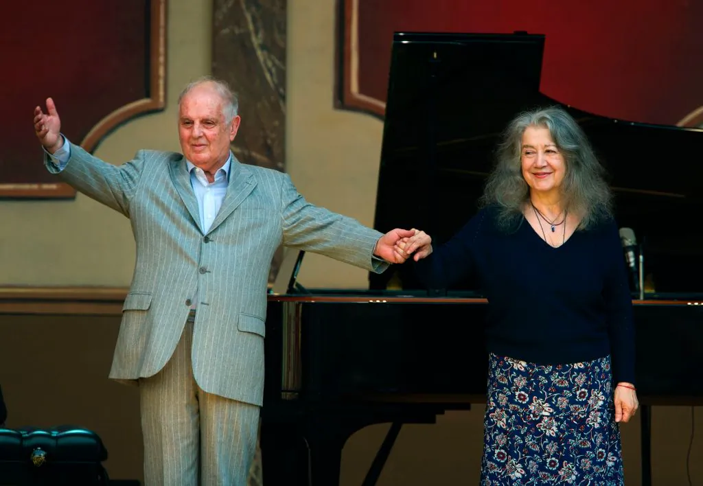 Celebrated Argentine pianist Martha Argerich and pianist and conductor Daniel Barenboim during a free concert at the Plaza Vaticano in Buenos AIres on July 29, 2017. (ALEJANDRO PAGNI/AFP via Getty Images)