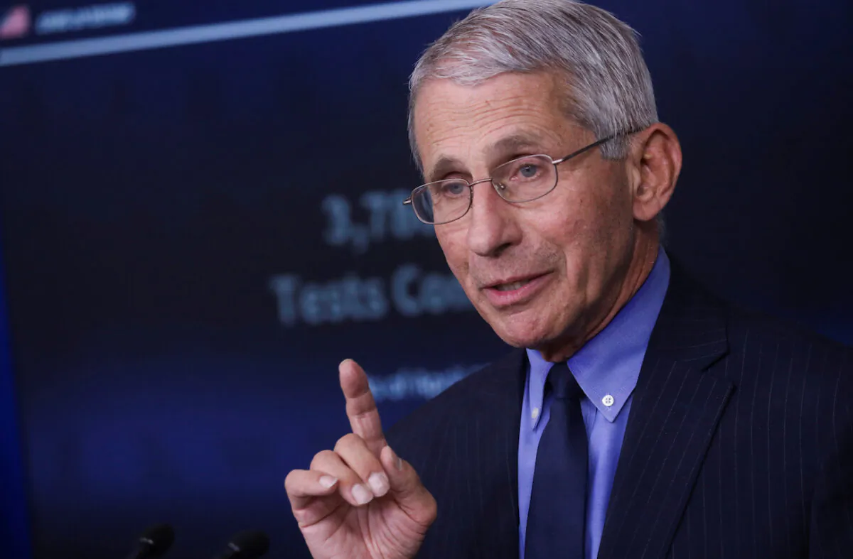 National Institute of Allergy and Infectious Diseases Director Anthony Fauci at the White House in Washington on April 17, 2020. (Leah Millis/Reuters)