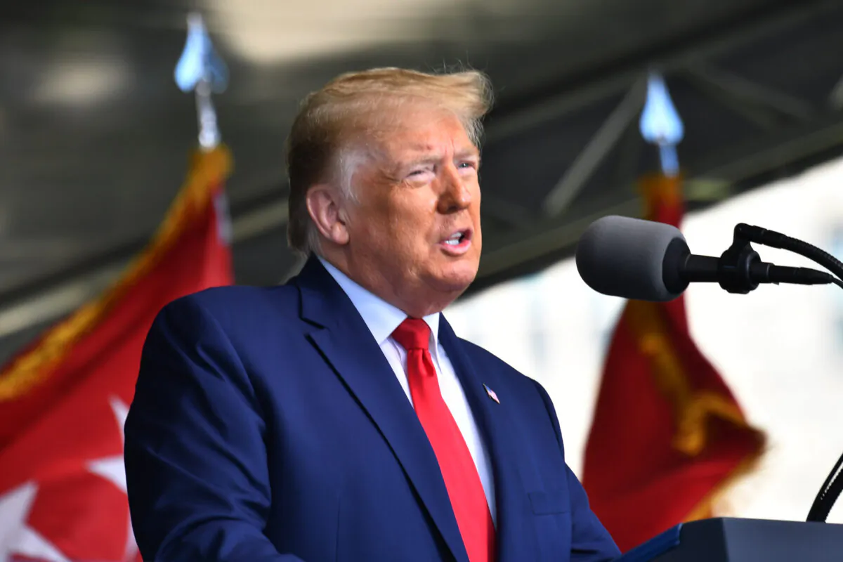 President Donald Trump delivers the commencement address at the 2020 U.S. Military Academy Graduation Ceremony at West Point, N.Y., on June 13, 2020. (Nicholas Kamm/AFP via Getty Images)