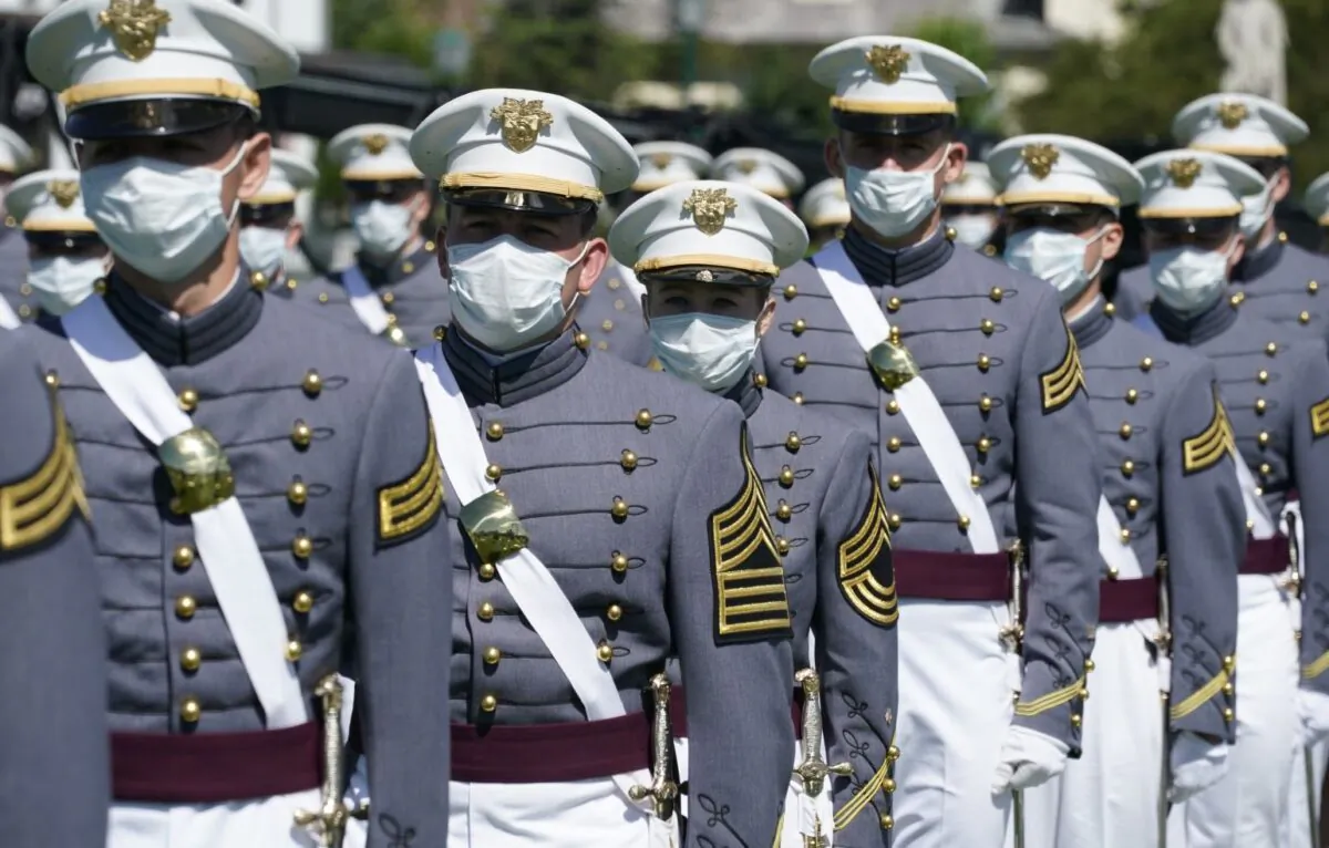 U.S. Military Academy cadets attend the 2020 graduation ceremony at West Point, New York, on June 13, 2020. (Timothy A. Clary/AFP via Getty Images)