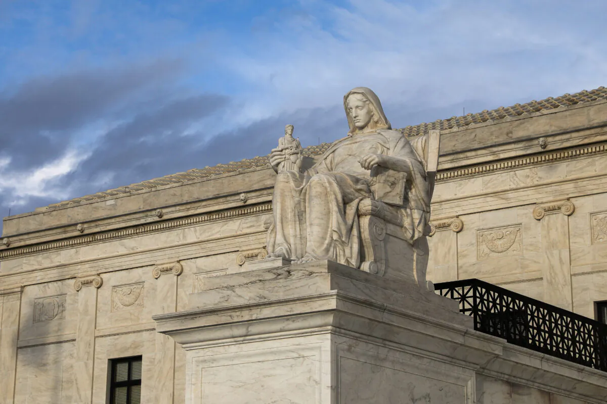 The Contemplation of Justice statue of the Supreme Court in Washington on March 10, 2020. (Samira Bouaou/The Epoch Times)