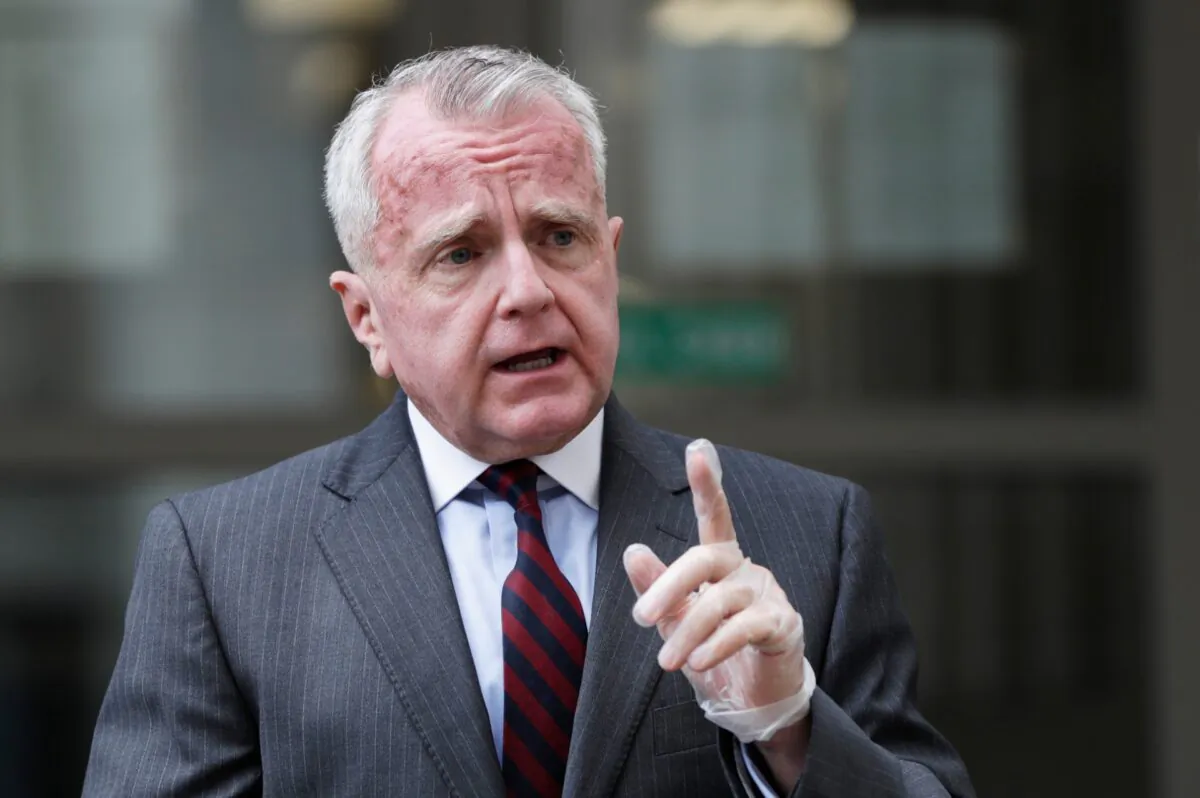U.S. Ambassador to Russia John Sullivan speaks to the media at the Moscow City Court building after the verdict announcement for American Paul Whelan in Moscow on June 15, 2020. (Pavel Golovkin/AP Photo)
