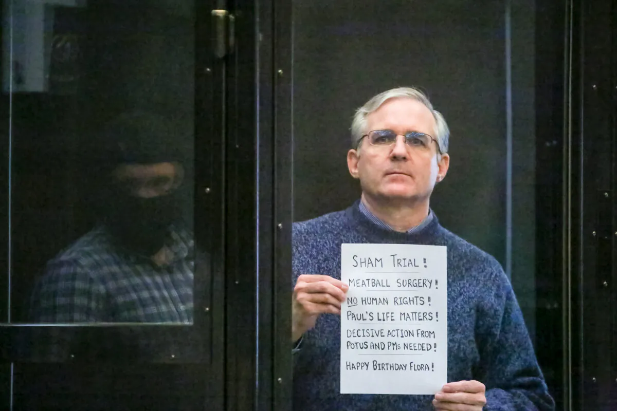 Paul Whelan, a former U.S. Marine who was arrested for alleged spying, listens to the verdict in a courtroom at the Moscow City Court in Moscow on June 15, 2020. (Sofia Sandurskaya, Moscow News Agency photo via AP)