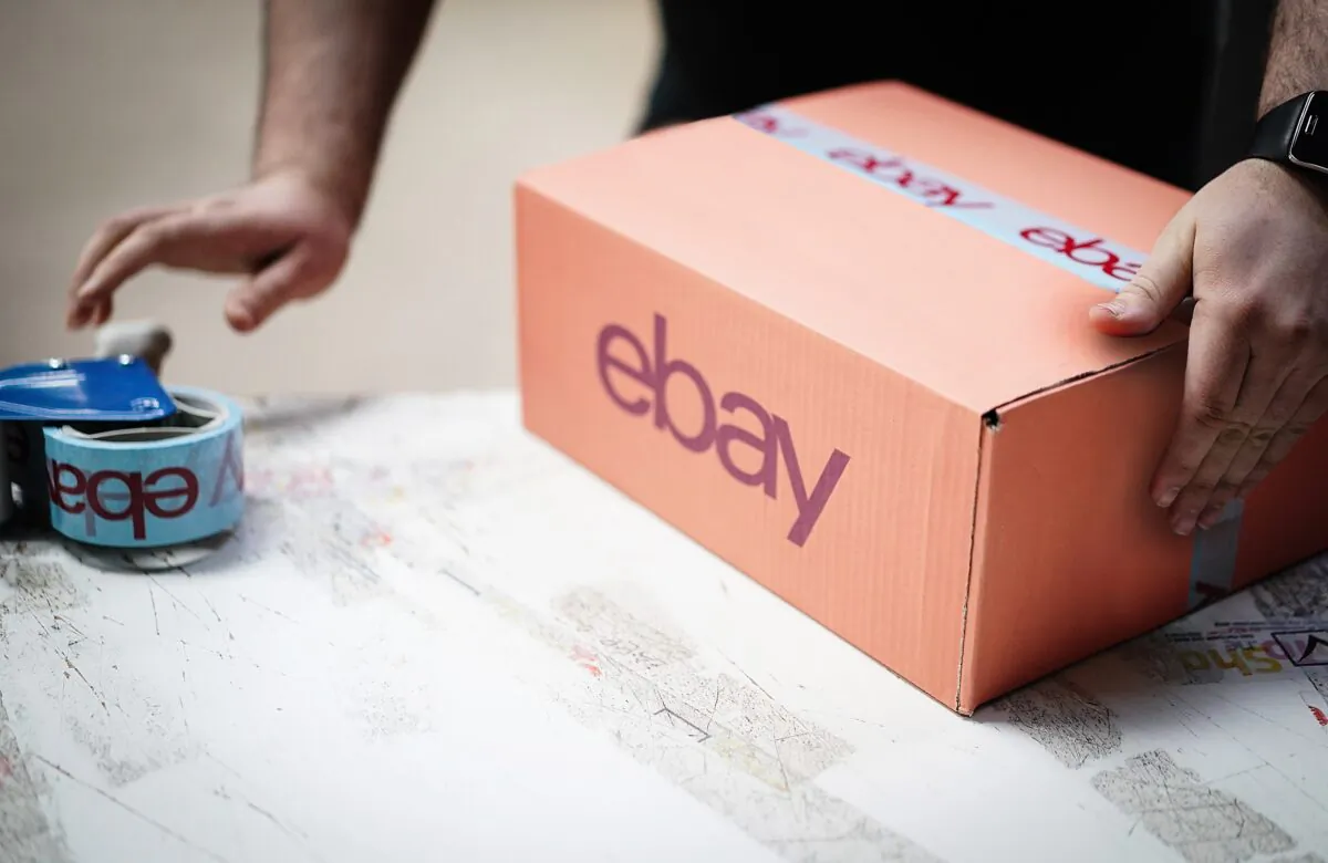 An eBay package is prepared for shipping in London, UK, on April 5, 2020. (Ki Price/Getty Images for Ebay)