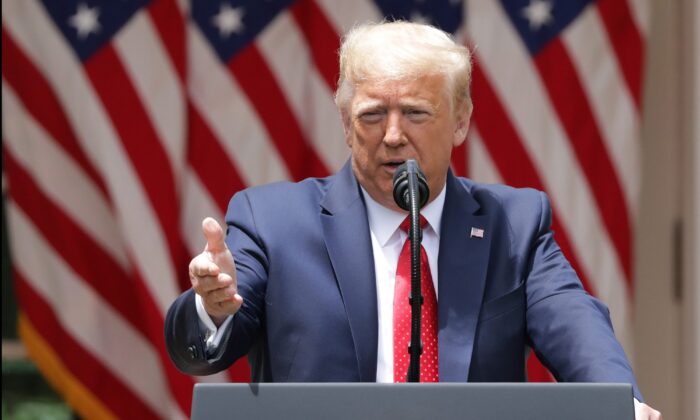 President Donald Trump speaks during an event in the Rose Garden on “Safe Policing for Safe Communities,” at the White House in Washington, on June 16, 2020. (Alex Wong/Getty Images)