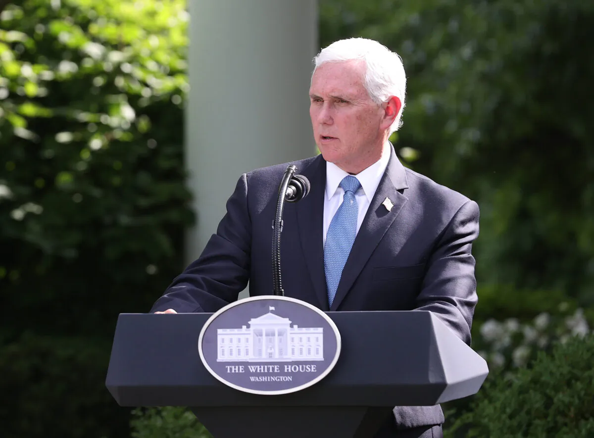 Vice President Mike Pence makes remarks during an event on protecting seniors with diabetes, in the Rose Garden at the White House in Washington on May 26, 2020. (Win McNamee/Getty Images)
