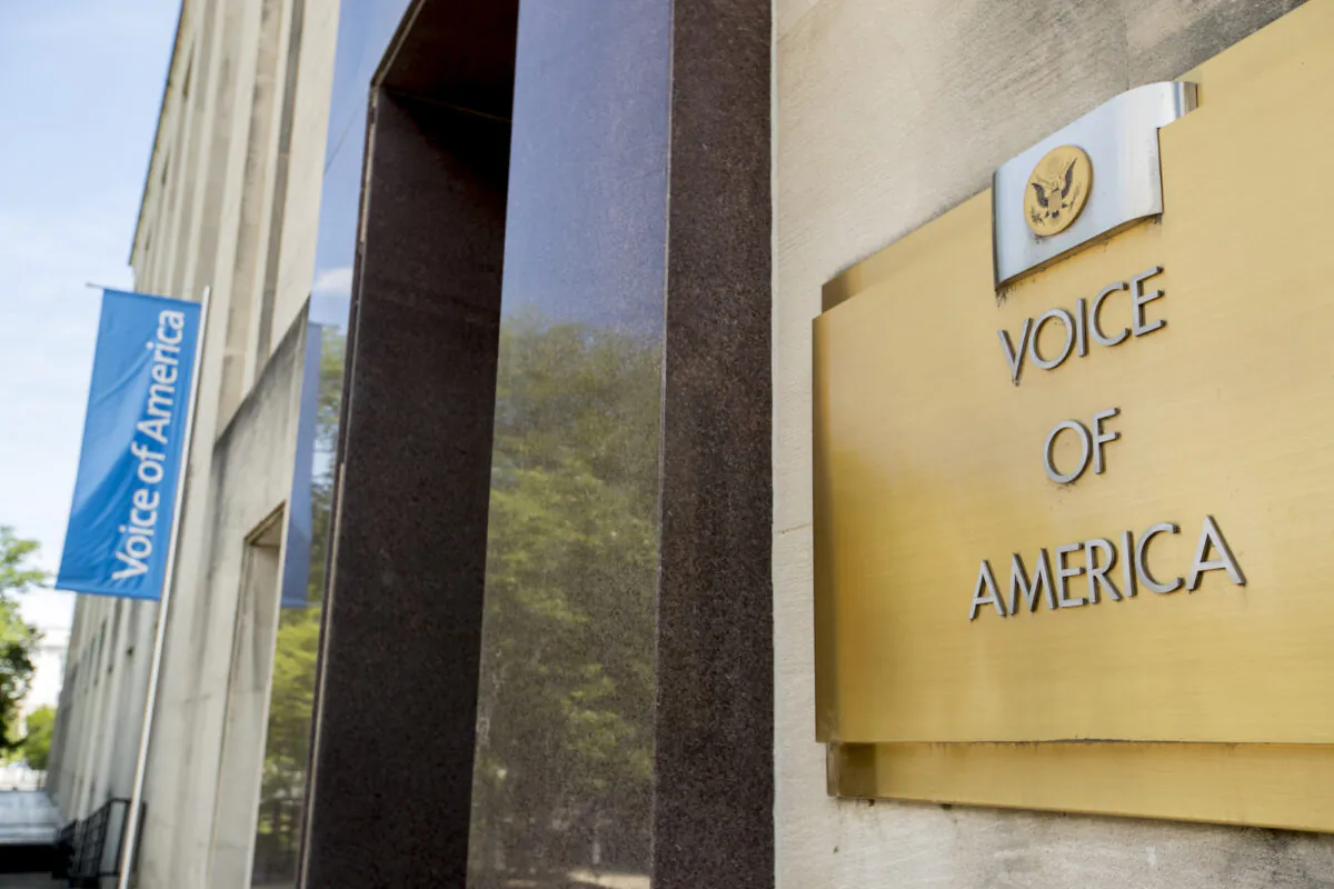 The Voice of America building in Washington on June 15, 2020. (Andrew Harnik/AP Photo)