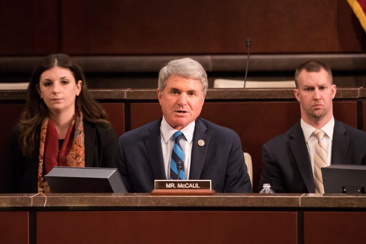 Rep. Michael McCaul (R-Texas) (C) at a congressional hearing with Kevin K. McAleenan (not pictured), commissioner of U.S. Customs and Border Protection, Department of Homeland Security, in Washington on April 25, 2018. (Samira Bouaou/The Epoch Times)