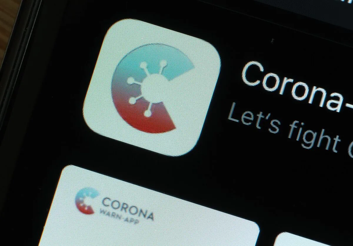 The newly-released "Corona-Warn-App" developed by the German government for tracing Covid-19 infections is seen for download on an Apple iPhone in Berlin on June 16, 2020. (Sean Gallup/Getty Images)