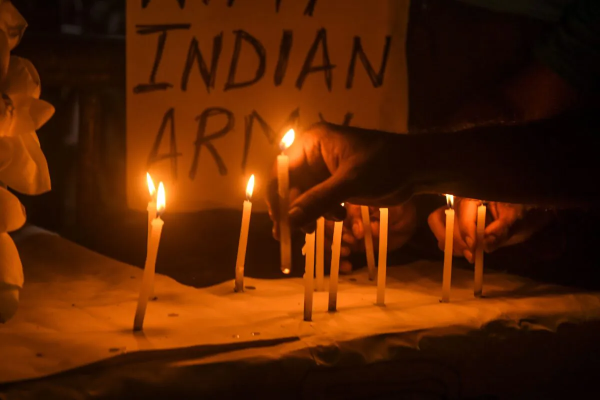 Candles lit in tribute to Indian soldiers who lost their lives in the Galwan valley clash clash between India and China, in Kolkata, India, on June 17, 2020. (Dibyangshu Sarkar/AFP via Getty Images)