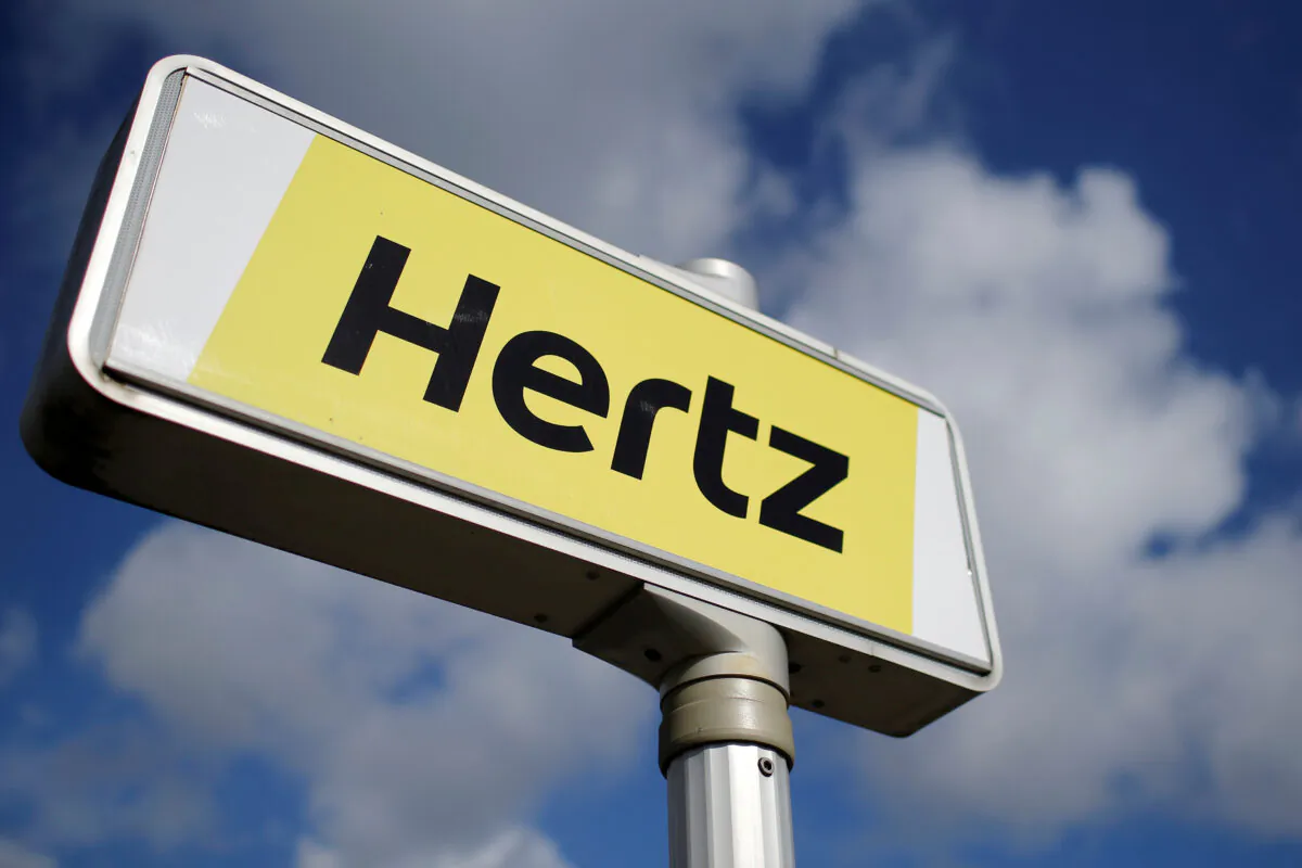 The logo of the American car rental company Hertz is seen at the Nantes-Atlantique airport in Bouguenais near Nantes, western France, on April 7, 2016. (Stephane Mahe/Reuters)