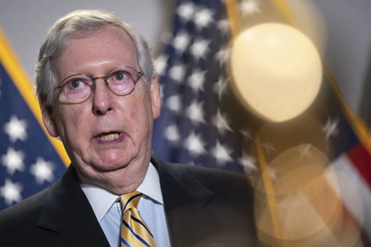 Senate Majority Leader Mitch McConnell (R-Ky.) speaks to reporters in the Hart Senate Office Building in Washington on June 16, 2020. (Drew Angerer/Getty Images)