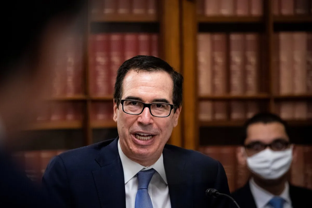 Treasury Secretary Steven Mnuchin speaks during a Senate Small Business Committee hearing on CCP virus relief aid and implementation of the CARES Act, in Washington on June 10, 2020. (Al Drago/Pool/Reuters)