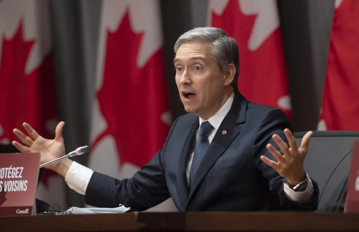 Foreign Affairs Minister Francois-Philippe Champagne speaks at a news conference in Ottawa on April 2, 2020. (The Canadian Press/Adrian Wyld)