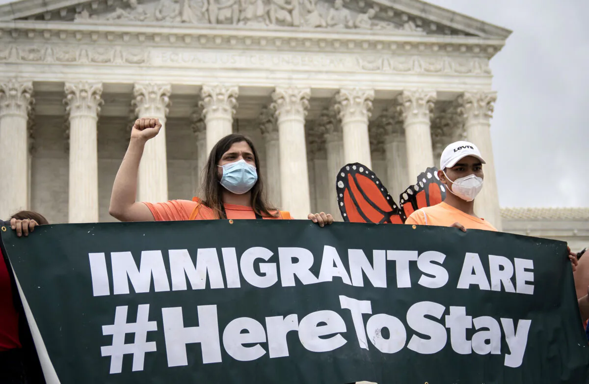 DACA recipients and their supporters rally outside the U.S. Supreme Court in Washington, on June 18, 2020. (Drew Angerer/Getty Images)